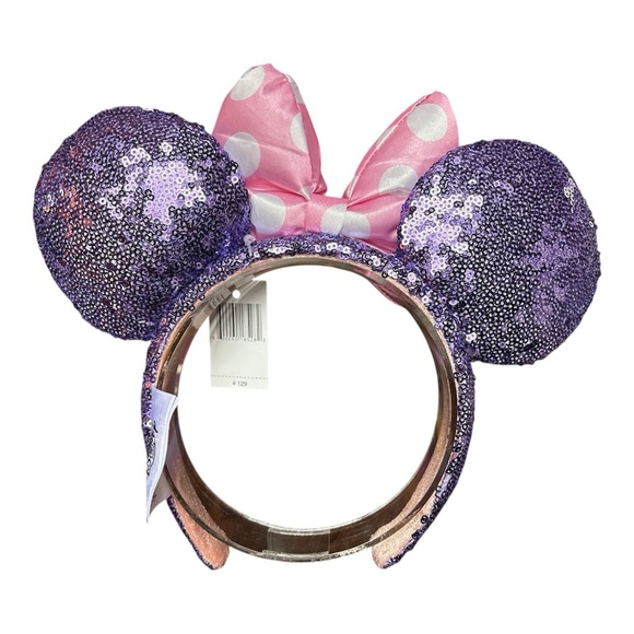 Disney Parks Minnie Mouse Purple Sequin Ears Pink Puffy Polka Dot Bow NWT 2 - Picture 5 of 7